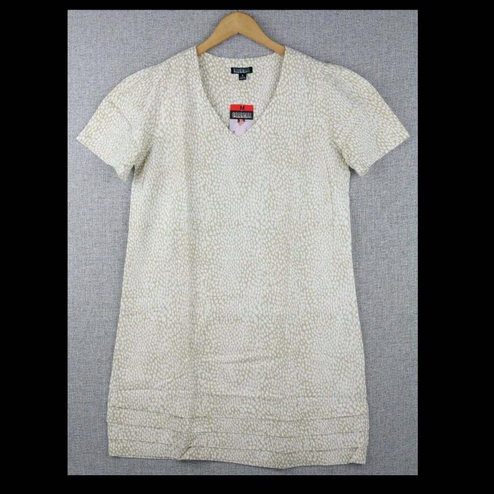 NWT Nicole Miller Women's Short Sleeve Linen Blend Dress White Size L $50 P139